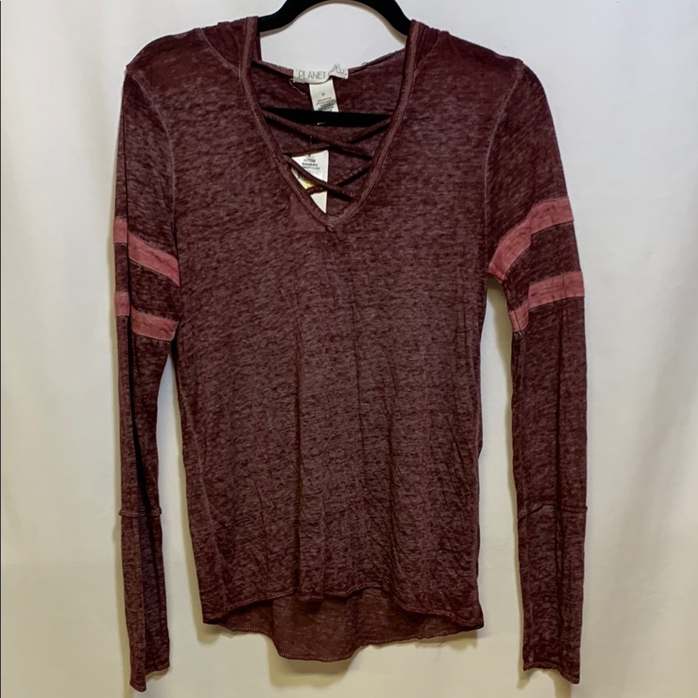 Planet Gold Red Long Sleeve Cut Out Hoodie